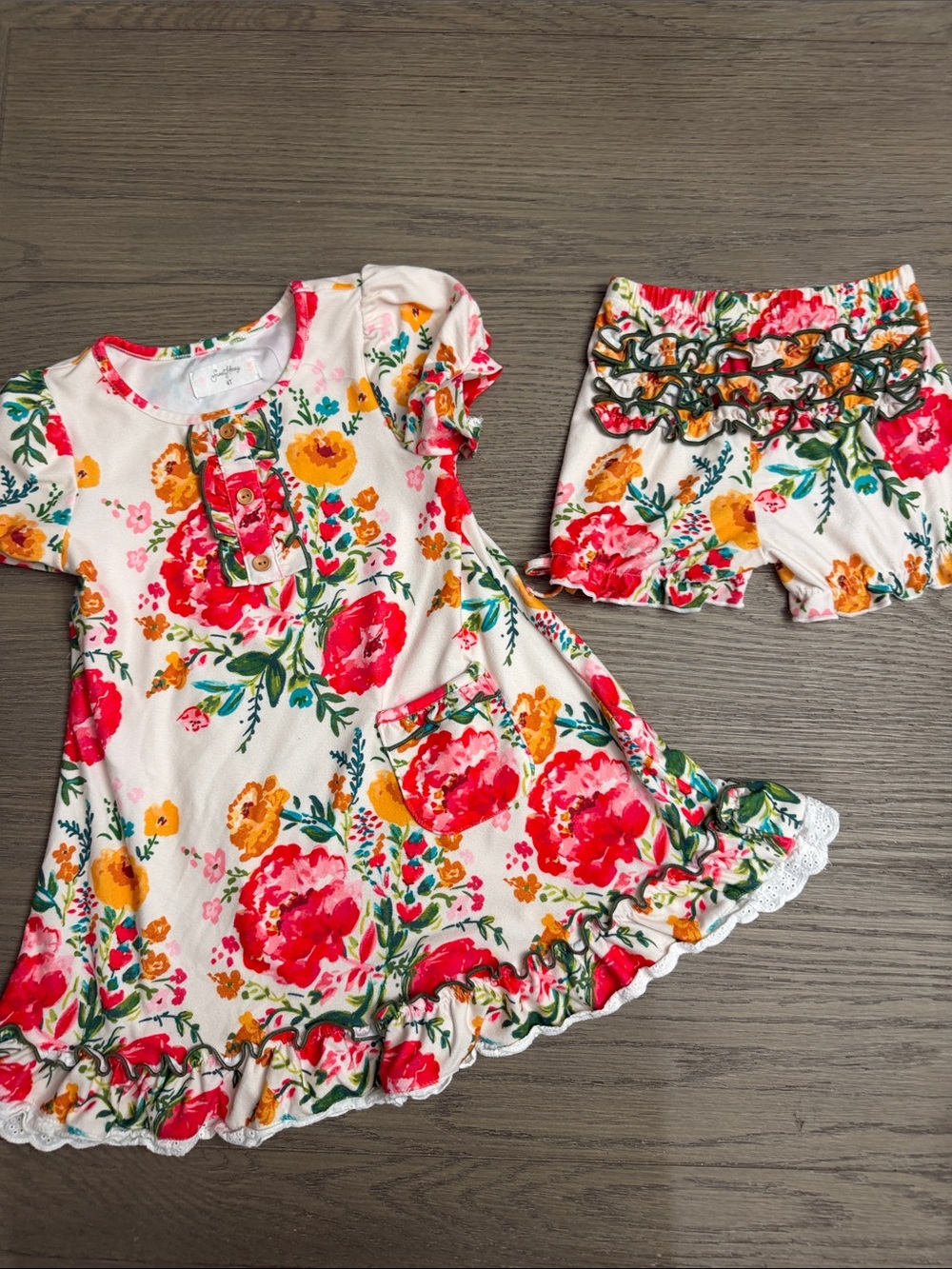 Sweet Honey 4T Girls Floral Ruffle Pajama Set - Pink & Yellow
